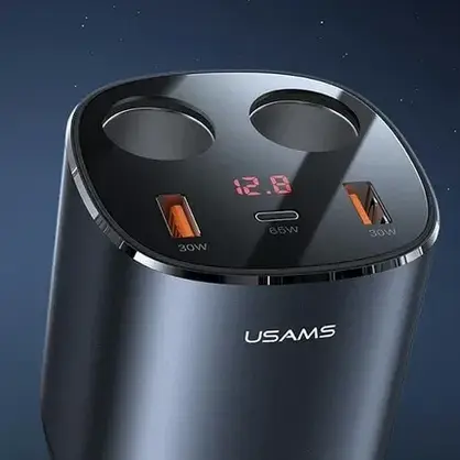 Автозарядка Usams Rozgałęźnik 2Xusb-A 1Xusb-C C28 245W Gray Grey Cc151Tc01 (Us-Cc151), фото 6