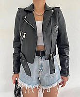 Коротка куртка косуха чорна екошкіра жіноча No1099