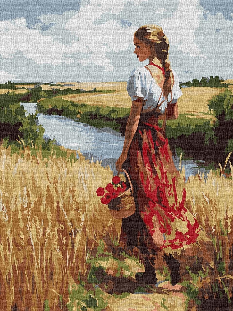 Картина за номерами 30х40 см. Українка та лани ©art_selena_ua Ідейка. KHO8486