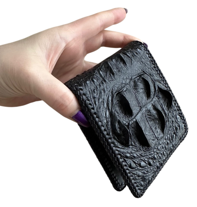 Гаманець із натуральної шкіри крокодила спина з обплетенням Ekzotic leather (cw64_1)
