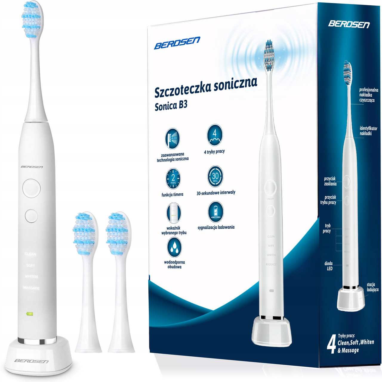 Ультразвукова зубна щітка Berdsen Sonica B3 White, фото 1