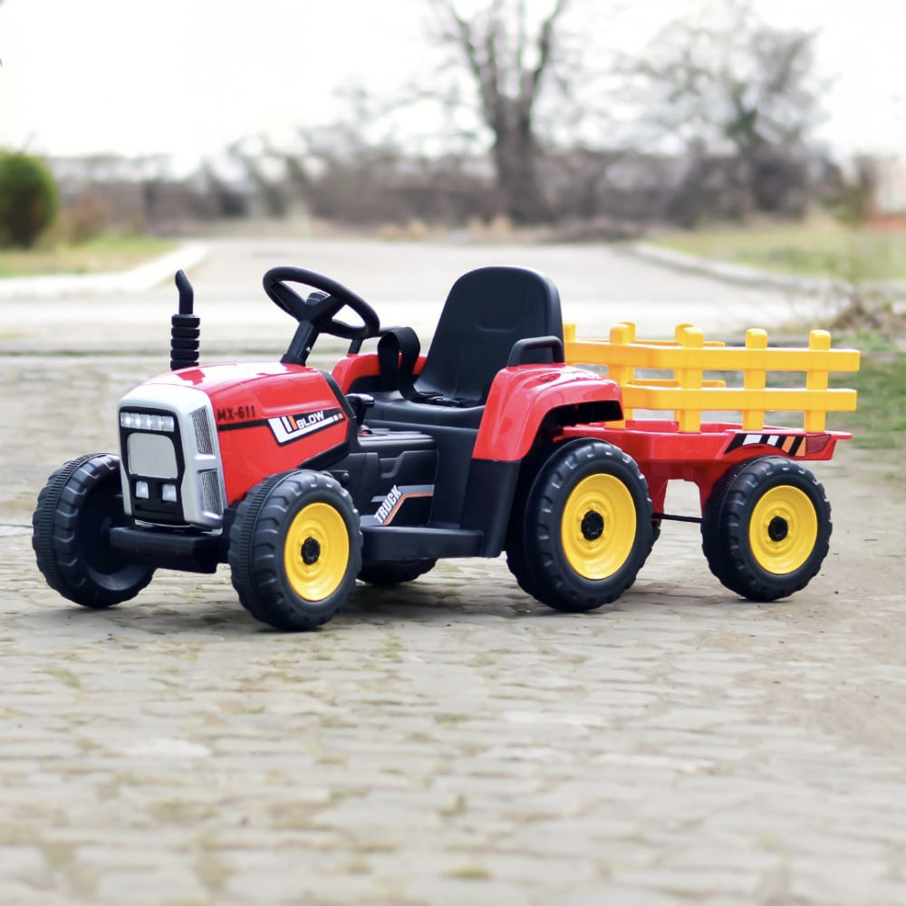 Дитячий електромобіль Трактор John Deere XMX 611 (червоний колір) з причепом, фото 1
