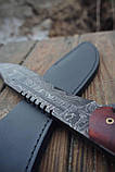 Мачета ручної роботи з дамаської сталі «Боуї #3» зі шкіряними піхвами, 61HRC., фото 7