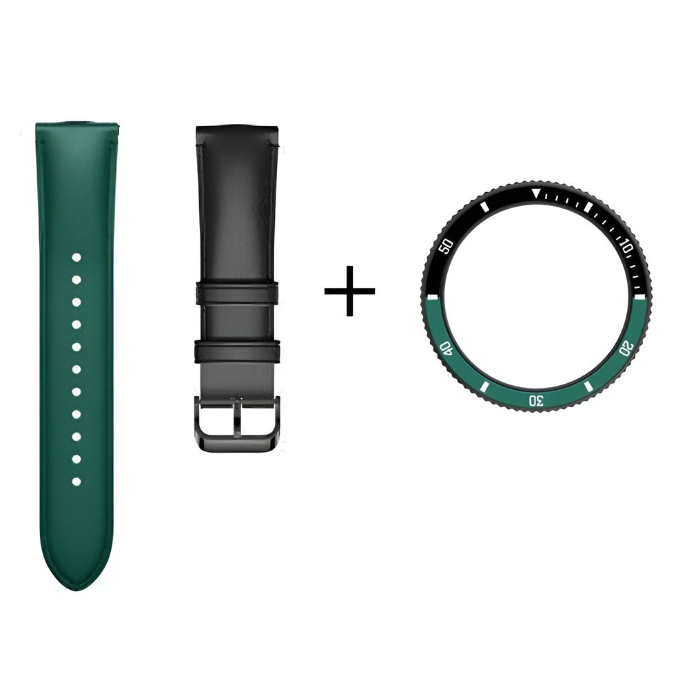 Безель і шкіряний ремінець для смарт годинника Xiaomi Watch S3/S4 Black-green
