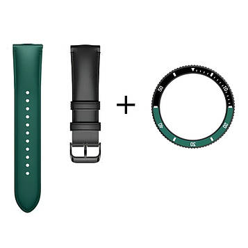 Безель і шкіряний ремінець для смарт годинника Xiaomi Watch S3/S4 Black-green