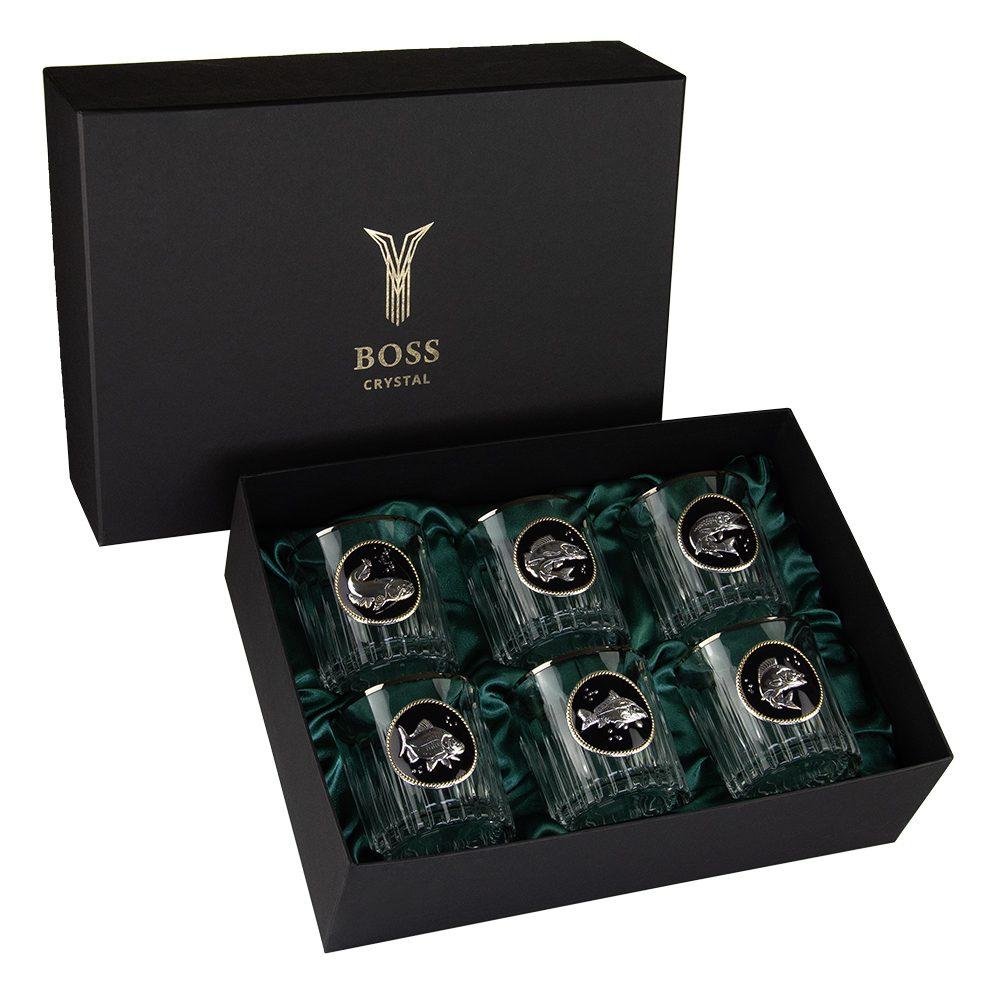 Подарунковий набір для віскі "Goldfish" – 6 келихів 360 мл з платиною і срібною рибкою Гранд Презент GPB6GLF2PGD