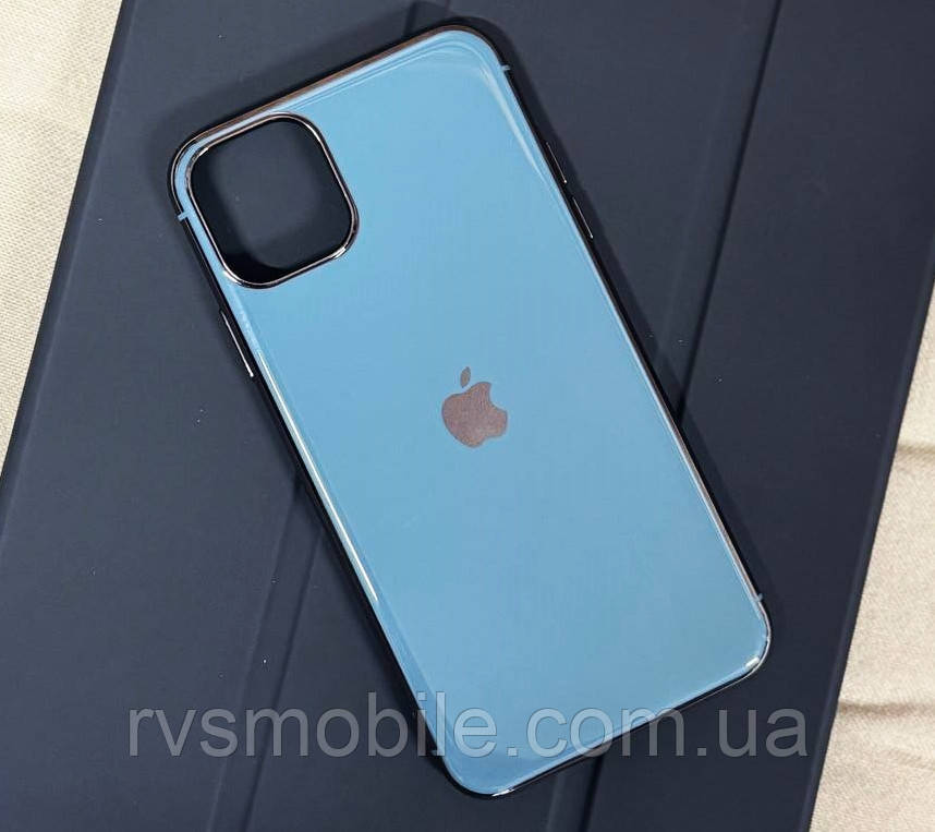 Силіконовий чохол для iPhone 11 Pro Max - Глянець з рамкою під метал, Сіро-блакитний+Срібло