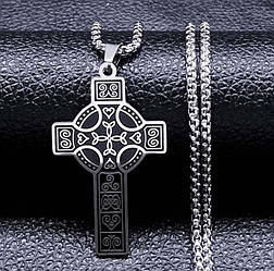 Кельтський хрест білий метал із ланцюжком 60 см.