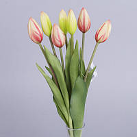 Тюльпани латексні букет 7 закритих бутонів коралово-кремовий