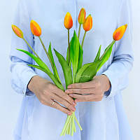 Тюльпани латексні букет 7 бутонів жовто-помаранчевий