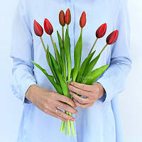 Тюльпани латексні букет 7 закритих бутонів червоний