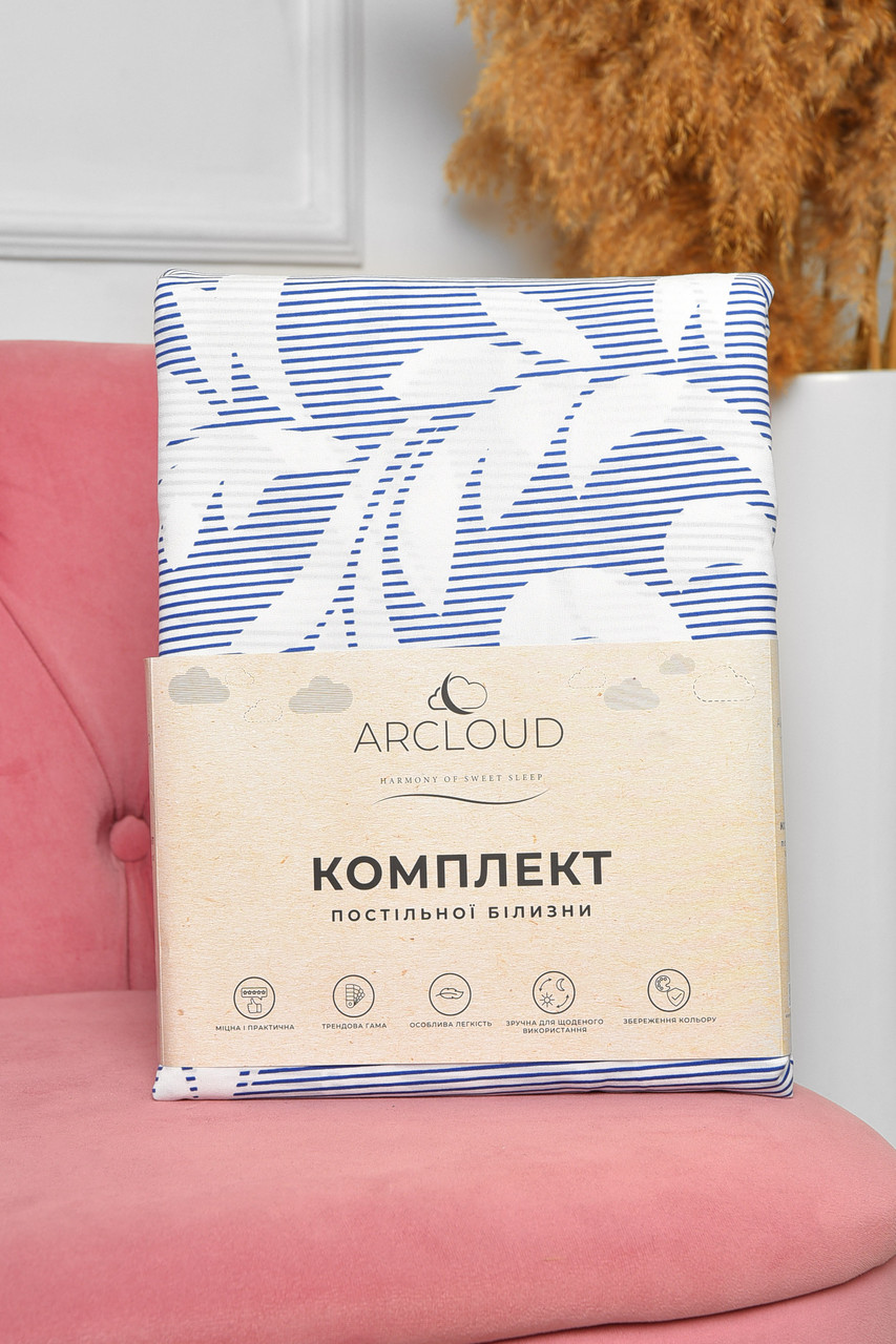 Комплект постільної білизни двоспальний з принтом біло-синього кольору 196750P, фото 1