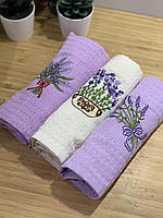 Набор кухонных полотенец на подарок полотене Вафельное полотно в упаковке 3 шт Турция 40*60 см Лаванда