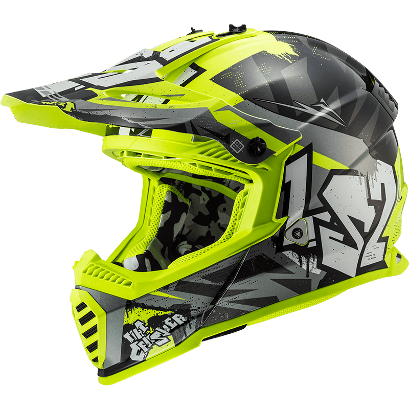 Мотошолом LS2 MX437 Fast EVO Crusher Black Hi-Vis Yellow S