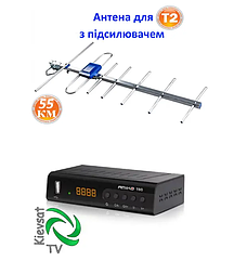 Т2 приймач Amiko T60 | LED дісплей та кнопки керування на передній панелі + зовнішня T2 антена Eurosky | комплект кабель 10 метрів та підсилювач 5V, 23db