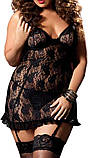 Чорний жіночий пеньюар з підтяжками, нічна сорочка, що облягає, фото 4