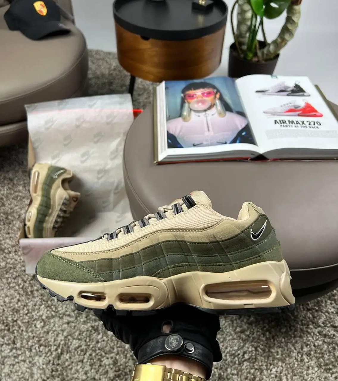 Чоловічі замшеві текстиль кросівки Nike M Air Max 95 PRM Beige Khaki, кеди замша текстиль. Чоловіче взуття