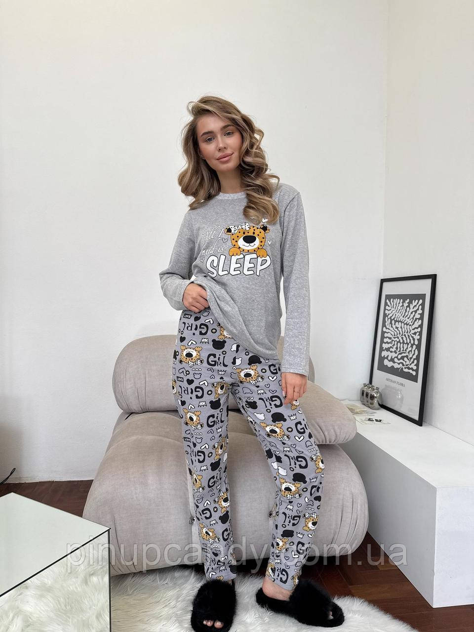 Жіноча піжама тепла COSY з начісом Baby Leo сіра S, фото 1