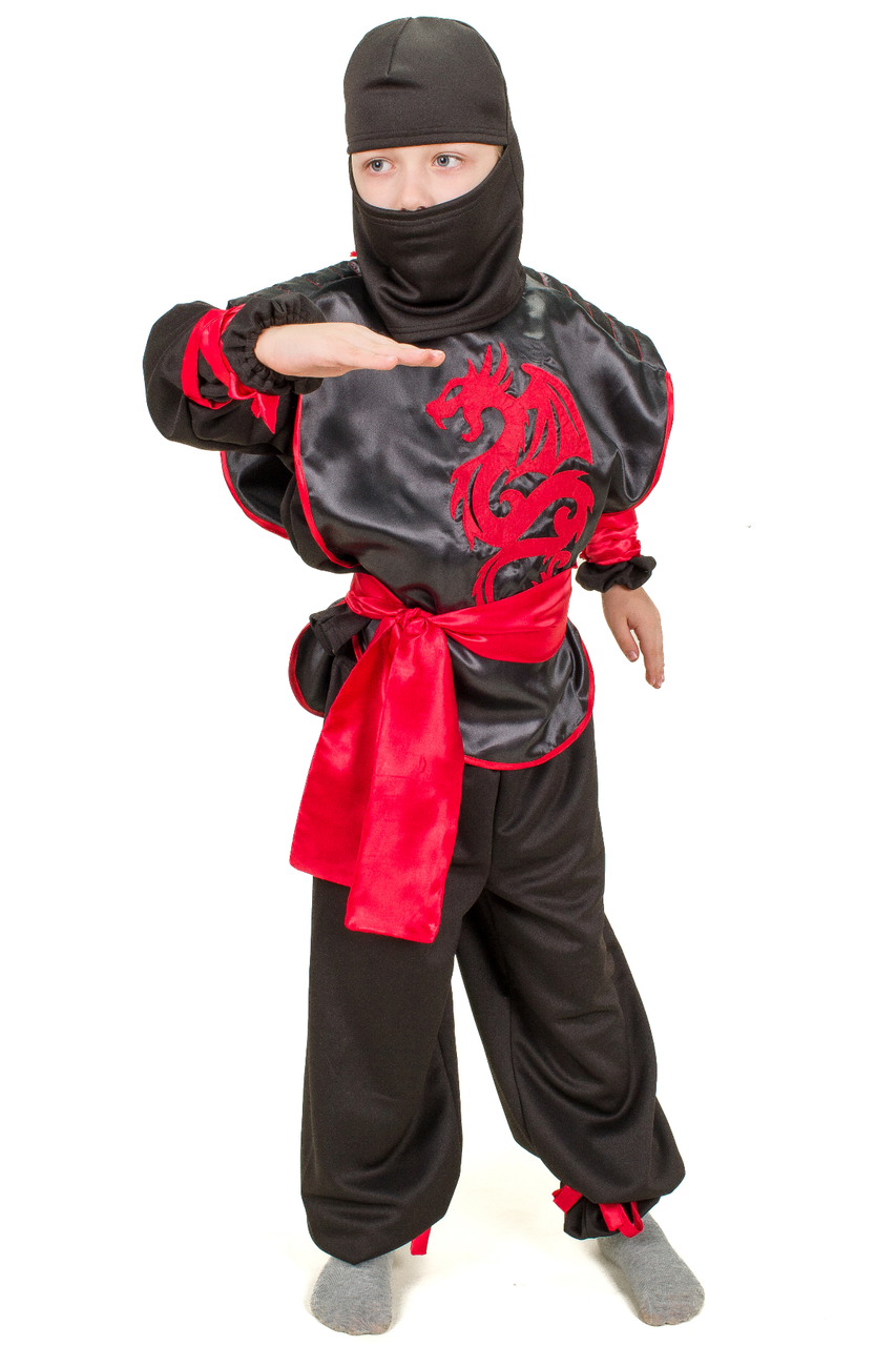 Карнавальний костюм Ніндзя №1/1 з матеріалу дайвінг чорного кольору для хлопчика р. 120-140, фото 1