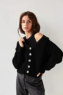Жіночий міні-кардиган на ґудзиках «Ненсі», молодіжна чорна трикотажна кофта
