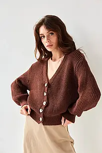 Жіночий міні-кардиган на ґудзиках «Ненсі», молодіжна трикотажна кофта мокко