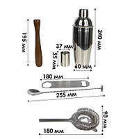 Набір для бару 7 предметів Youchen MC-7 у чохлі Шейкер Джіггер Ложка Стрейнер Відкривалка Мадлер, фото 3