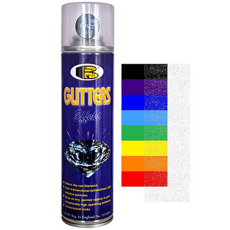 Акриловий лак спрей прозорий з блакитно-сріблястими блискітками Bosny 400 Crystal Glitters 300мл, фото 1