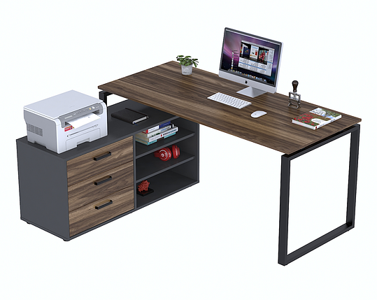 Стіл кутовий 160х140 см з тумбою NDT-3S-160 ніжки метал чорний TM Loft design, фото 3