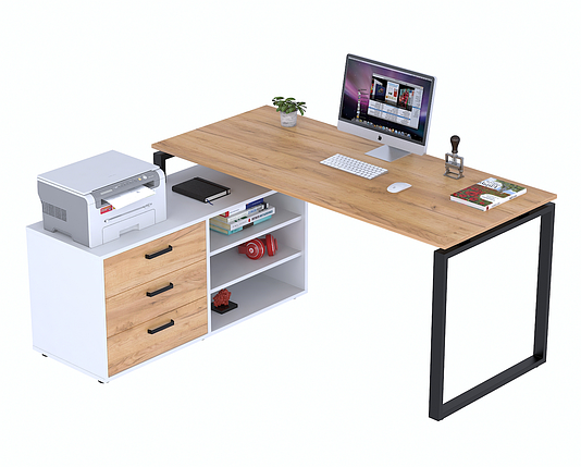 Стіл кутовий 160х140 см з тумбою NDT-3S-160 ніжки метал чорний TM Loft design, фото 1