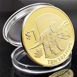 Сувенір монета 1 долар 2015 г, "Трицератопс" голд. Сьєра Леоне. Динозаври