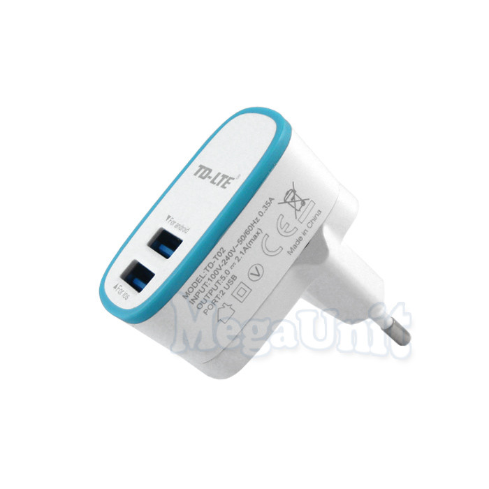 TD-LTE T02 Сетевое зарядное устройство 2*USB 2.1A Белый - фото 1 - id-p455148133