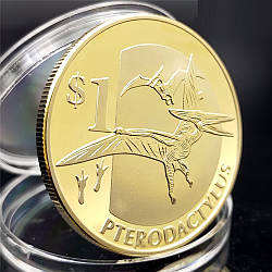 Сувенір монета 1 долар 2015г, "Птеродактиль" Серія Динозаври С'єра Леоне. голд