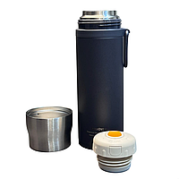 Термос для чаю із нержавійки Kamjove T-8F 500 мл з кнопкою Dark Grey Blue з фільтром дорожній