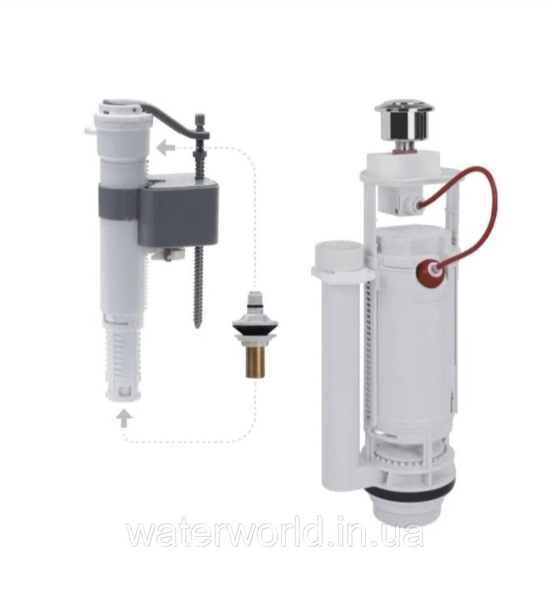 Універсальний набір арматури для бачка унітаза ТМ.GAPPO з кнопкою економзливу метал 1/2