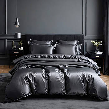 Простирадло 150х220 (Сатин Premium) | Полуторне простирадло від виробника "Королева Ночі" | Однотонний темно-сірий