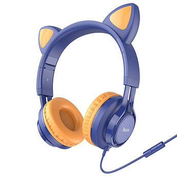Навушники Hoco дротові Mini-Jack Cat Ear W36 Blue