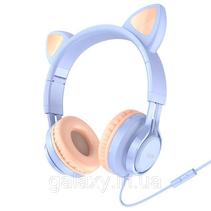 Навушники Hoco дротові Mini-Jack Cat Ear W36 Blue/Pink