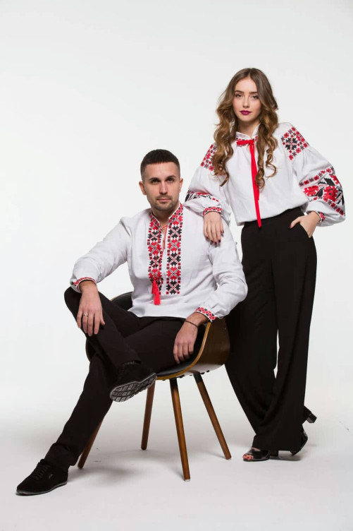 Вишиванка парна “Квіти зорі” білі