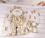 Комплект Тедді конверт + комбінезон для новонароджених, бежевий у смужку, фото 2