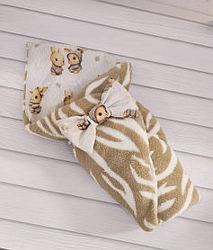 Демісезонний хутряний конверт Тедді на бавовняній підкладці для новонароджених, бежевий у смужку