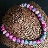 Намисто Агат Пресований 14 мм 46 см Рожевий з Блакитним