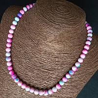 Намисто Агат Пресований 8 мм 46 см Рожевий з Блакитним