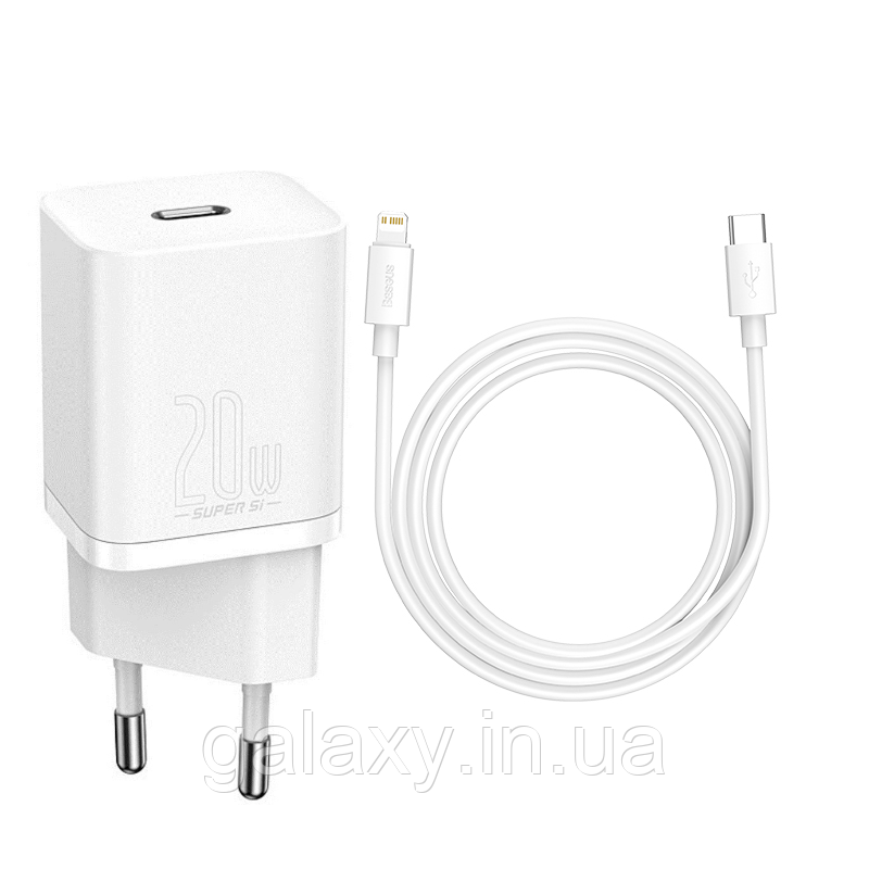 Зарядний пристрій Baseus Type-C 20W + кабель Type-C - Lightning Super Si White, фото 1