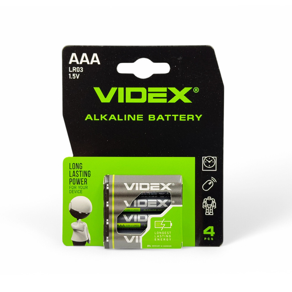 Батарейки AAA (LR03) Videx Alkaline (1.5v) 4шт, фото 1