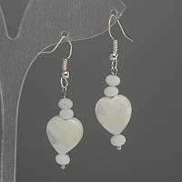 Сережки Перламурт серце 12мм+-рондель 5х3мм+- L- 45мм+- купити біжутерію дешево оптом в інтернеті