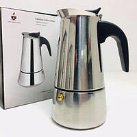 Кавоварка гейзерна з нержавіючої сталі UNIQUE UN-1901 180 мл, Гейзер для варіння кави гейзерна кавоварка