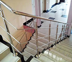 Перила/огородження з нержавійки AISI 304, поручень Ø38 мм, стійка Ø32 мм, 3 ригелі Ø16 мм, фланцеве кріплення