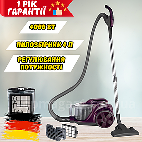 Пилосос побутовий колбовий Zepline 4000 Вт пилосос з контейнером для пилу 4 л безмішковий з HEPA фільтром