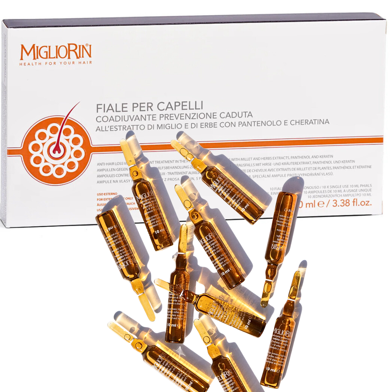 Ампули Migliorin для зміцнення волосся, стимуляції росту та боротьби з випадінням, Вівасан, 10 шт. Швейцарія 10 x 10 мл, фото 1
