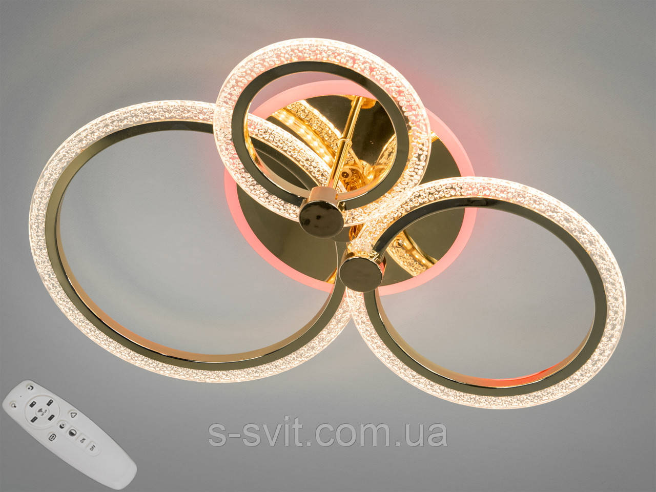 LED люстра з пультом і кольоровою підсвіткою, 55W, золотистого кольору, фото 1